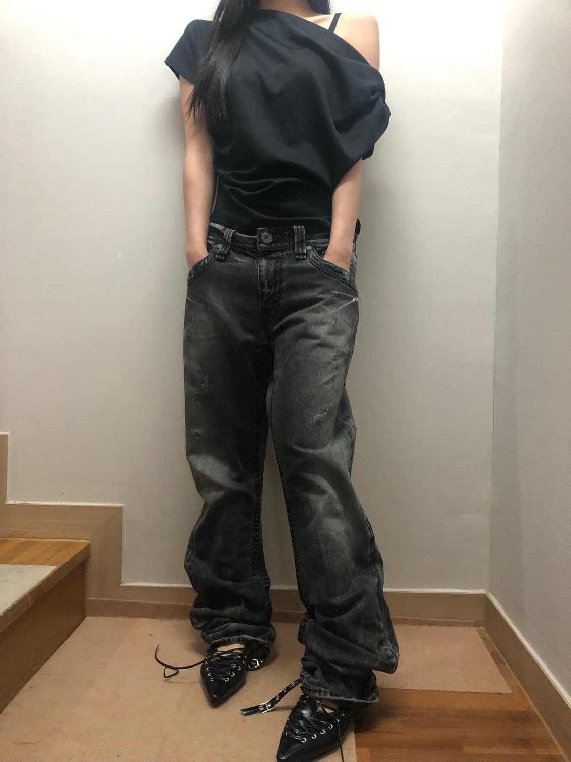 빈티지 버커루 블랙 데님 팬츠 상품이미지2