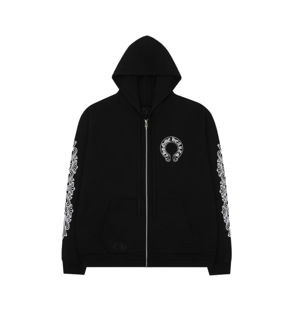 [M] 크롬하츠 홀스슈 플로랄 플리스 후드집업 블랙 상품이미지1