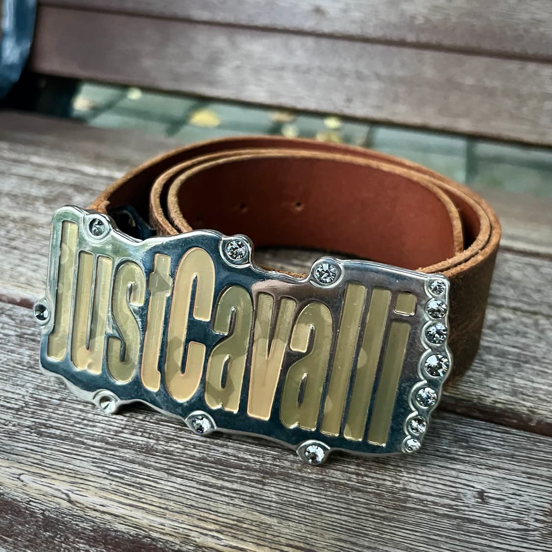 Just Cavalli 레터링 플레이트 리얼 레더 벨트 상품이미지1