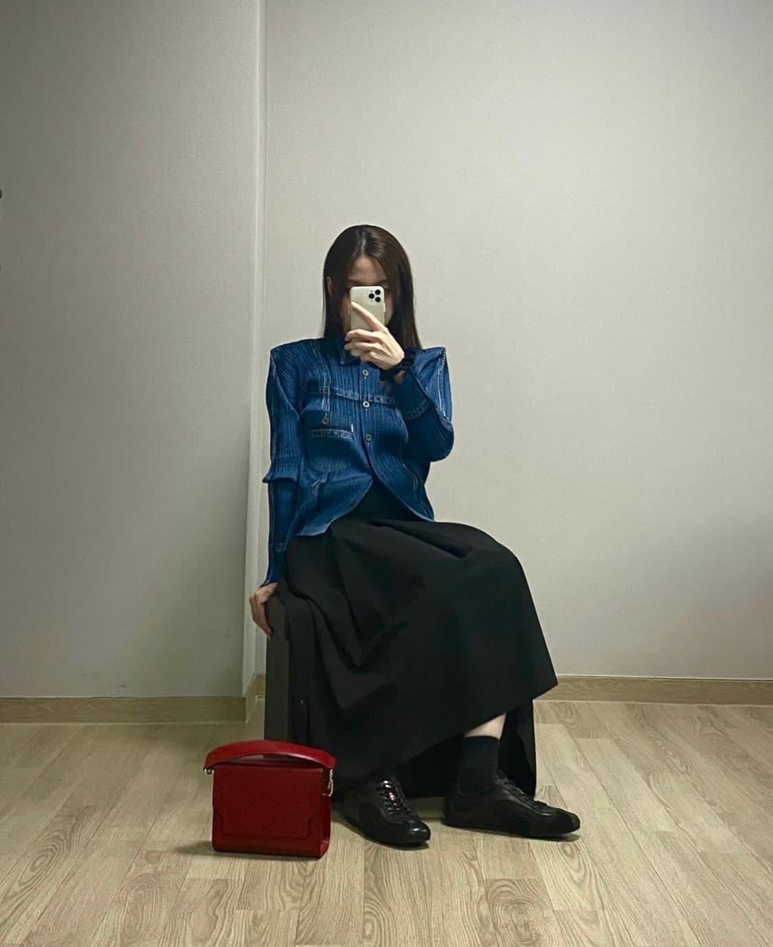 ISSEY MIYAKE 데님 프린트 플리츠 셔츠 상품이미지3