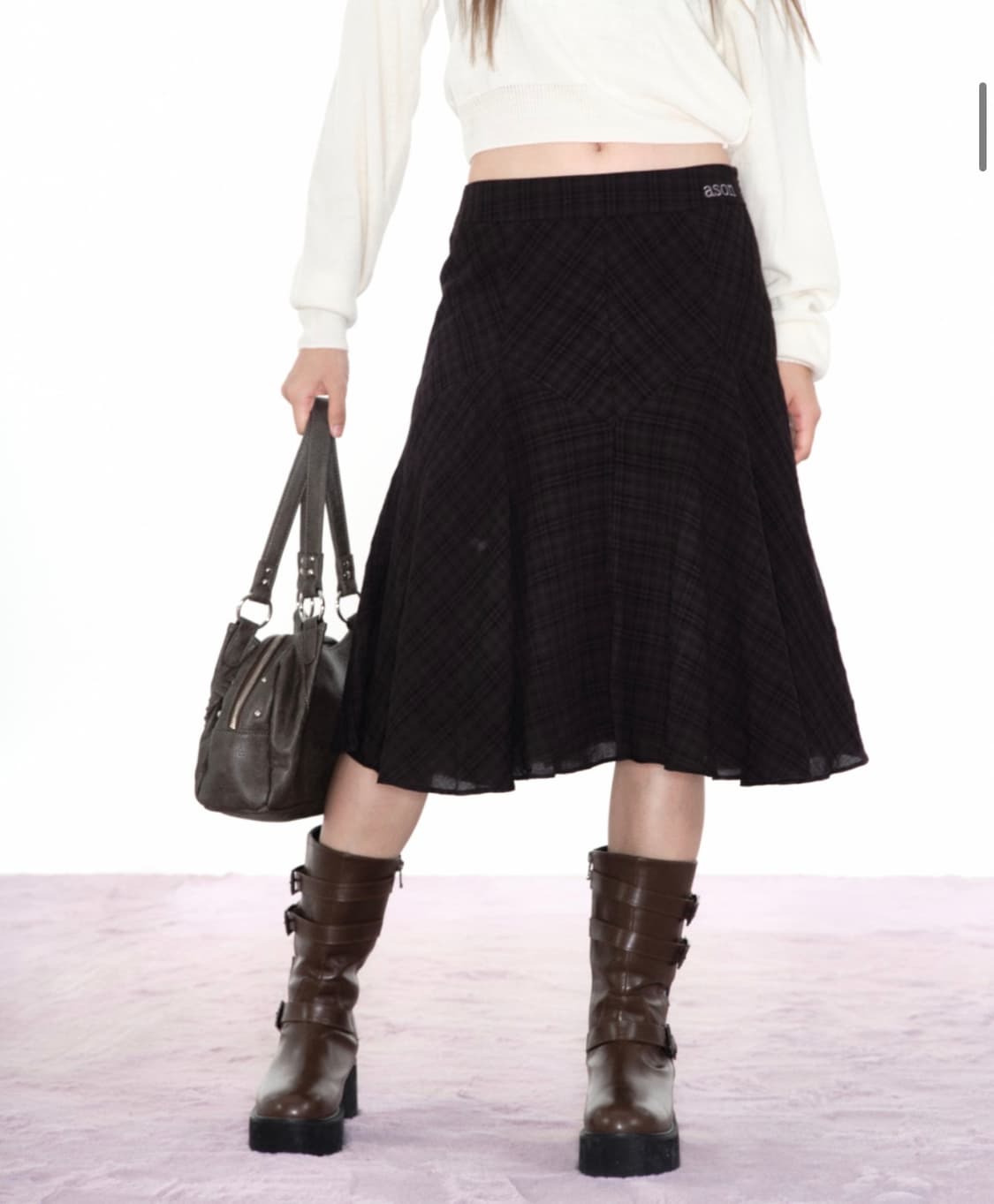 애즈온 london check midi skirt / black 상품이미지3