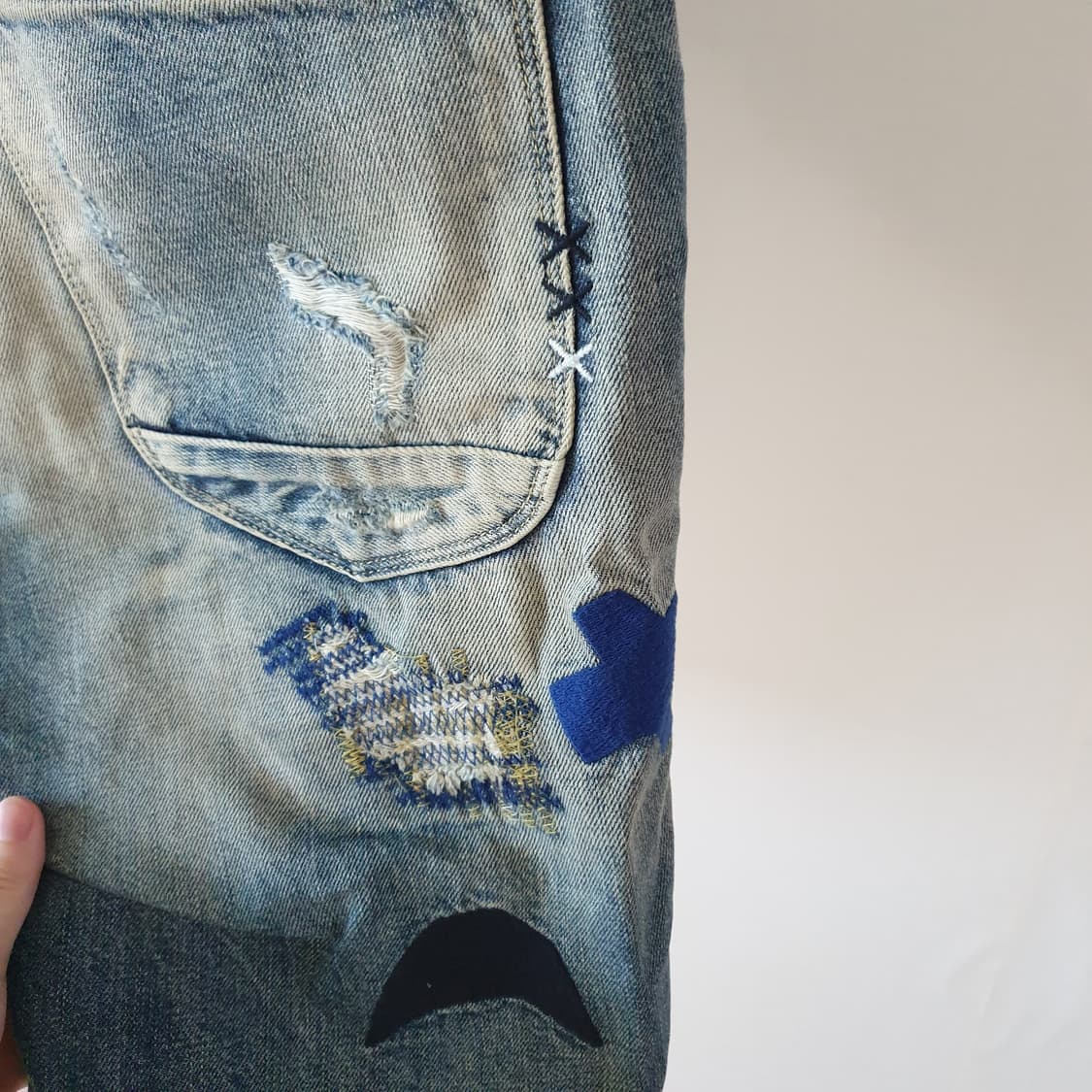 TALLDEGE 빈티지 데님 워싱 패치 반바지 32사이즈 상품이미지7