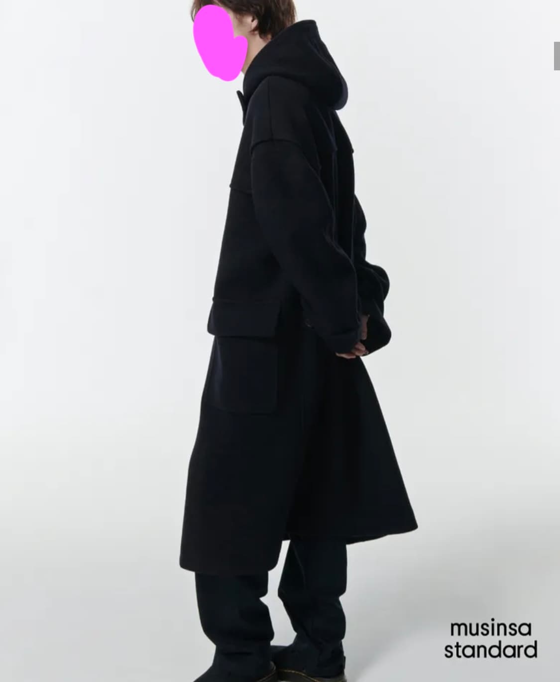 무신사 스탠다드 울 블렌드 엑스트라 오버사이즈 더풀 코트 네이비 상품이미지4