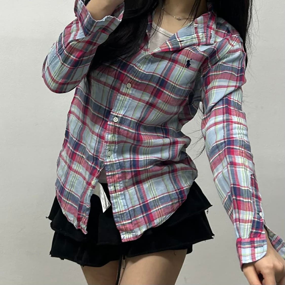 폴로 랄프로렌 린넨 체크 셔츠(S) 상품이미지3