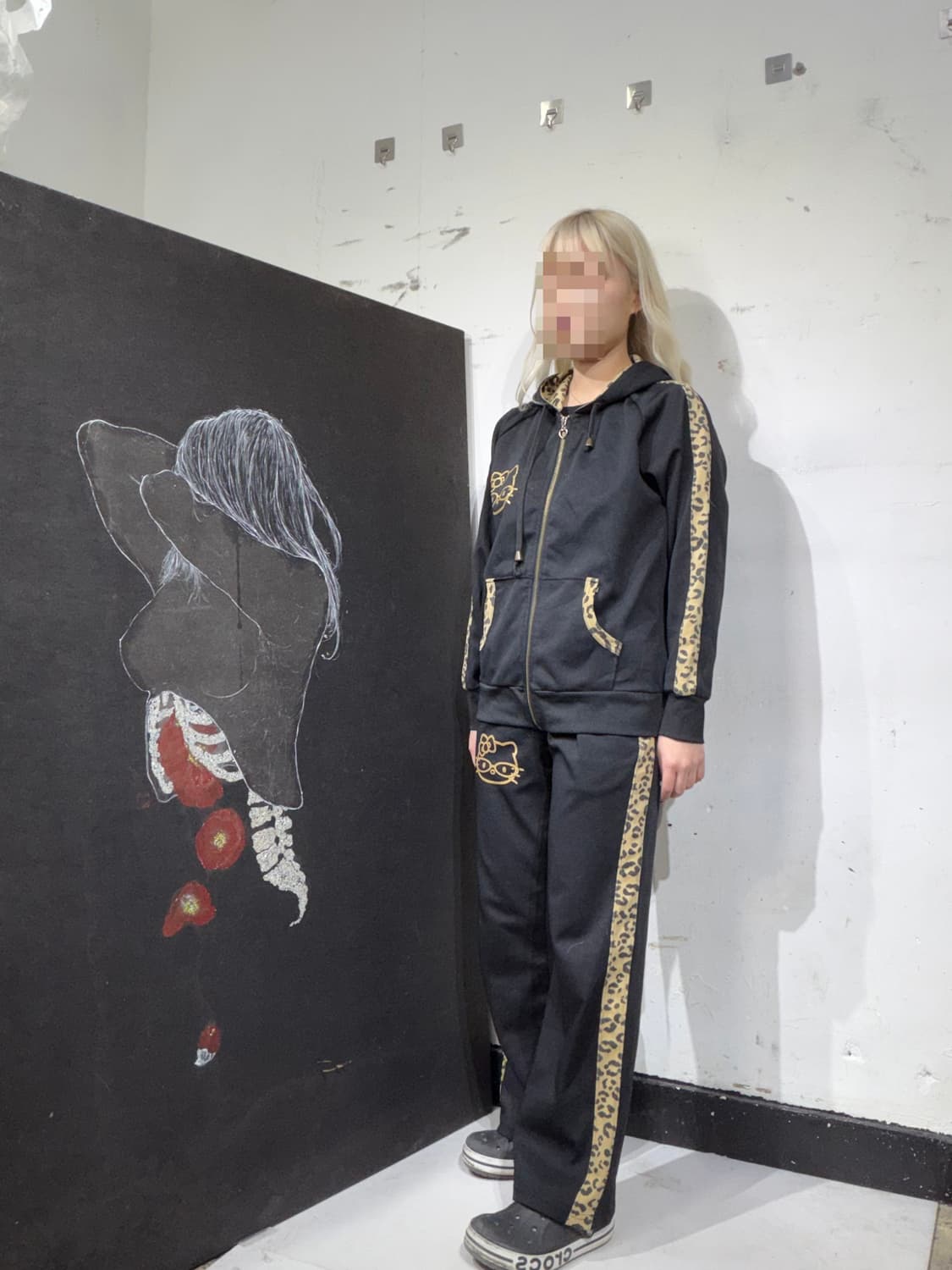 헬로키티 레오파드 빅로고 라떼 갸루 져지 트레이닝 셋업 S 상품이미지4