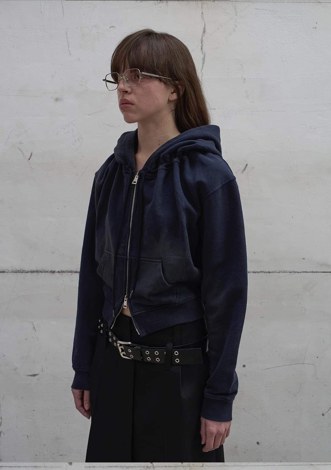 LCDC WASHED SHIRRING HOODIE ZIP-UP NAVY 상품이미지1
