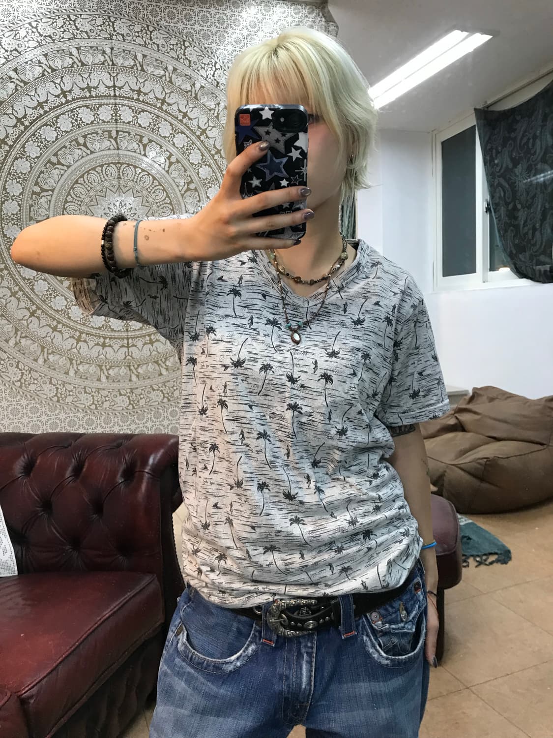 야자수 프린팅 브이넥 반팔 티  상품이미지2