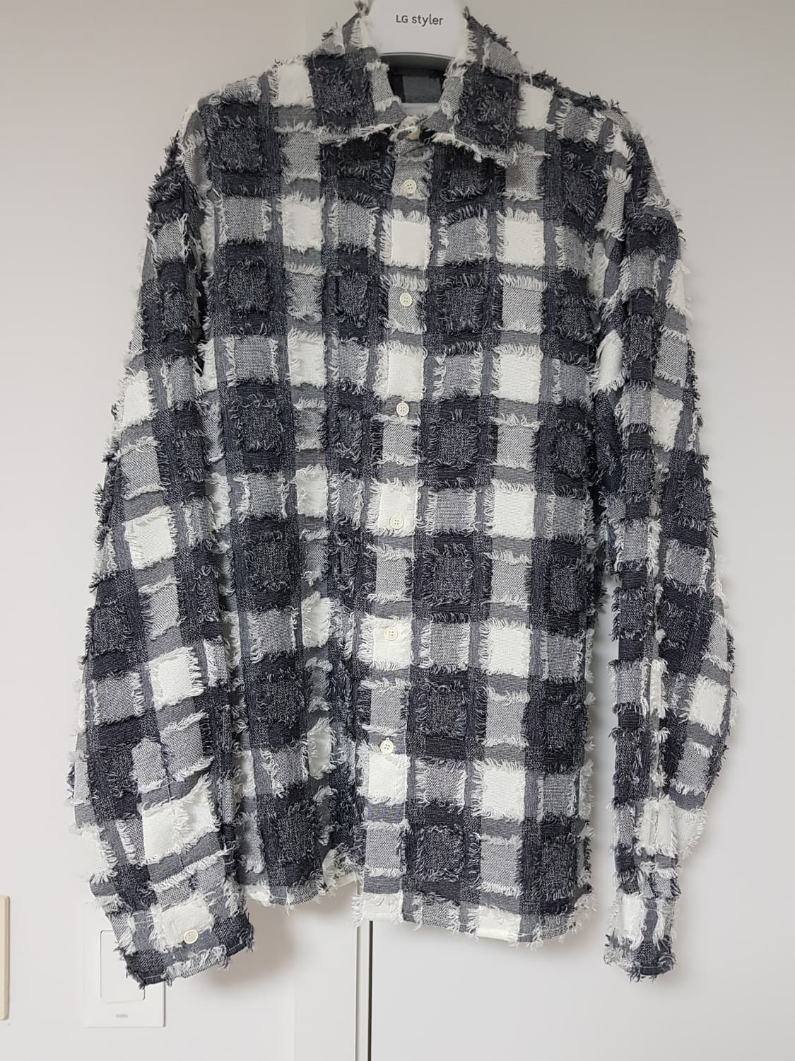 1) 웨이비니스 스퀘어 태슬 체크 셔츠 그레이 상품이미지1