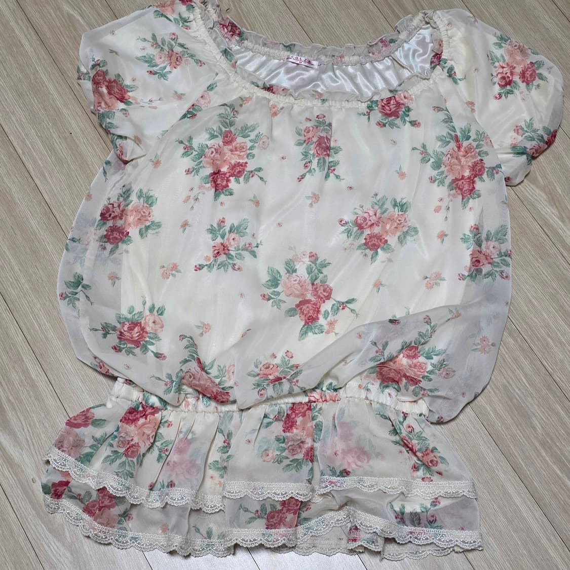 colza 일본빈티지)히메 로즈오프숄더 모리걸st 핀터깔레이스 블라우스 상품이미지3