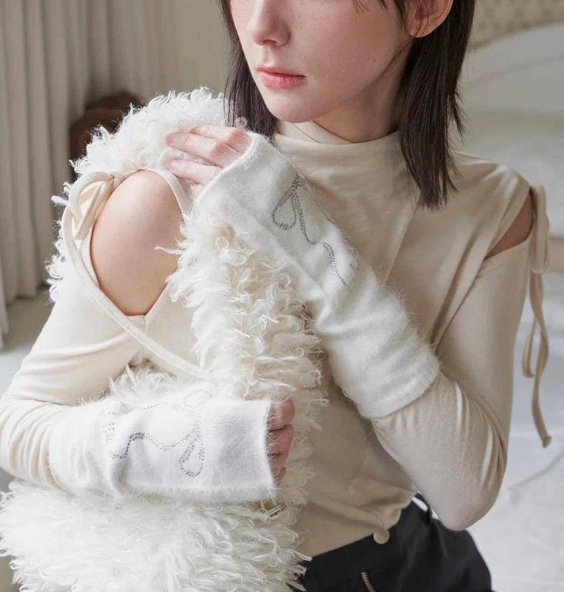 더블힙스 리본 앙고라 암워머 상품이미지1