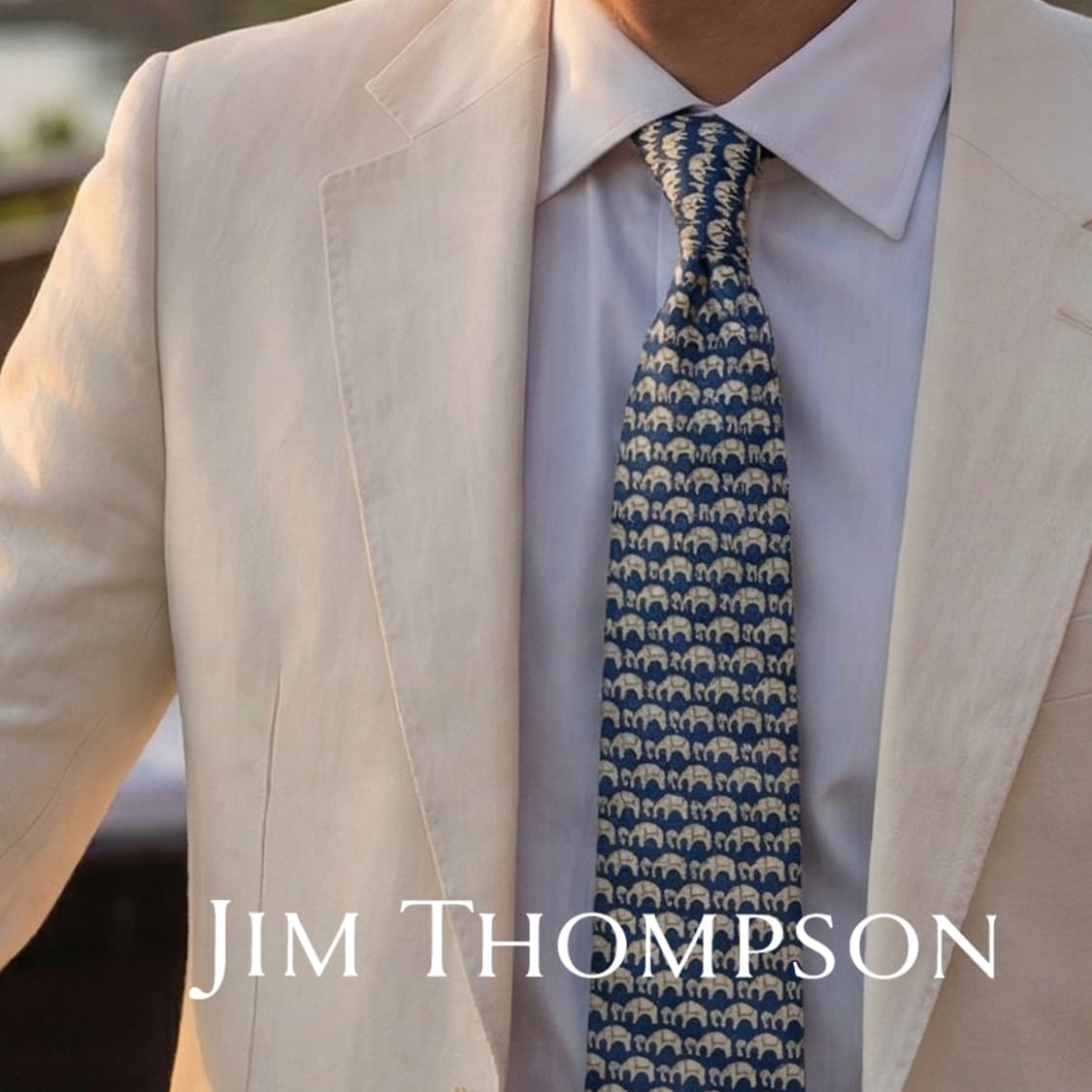 짐 톰슨 실크 블루 코끼리 패턴 넥타이 9.4cm A등급 A19750 상품이미지1