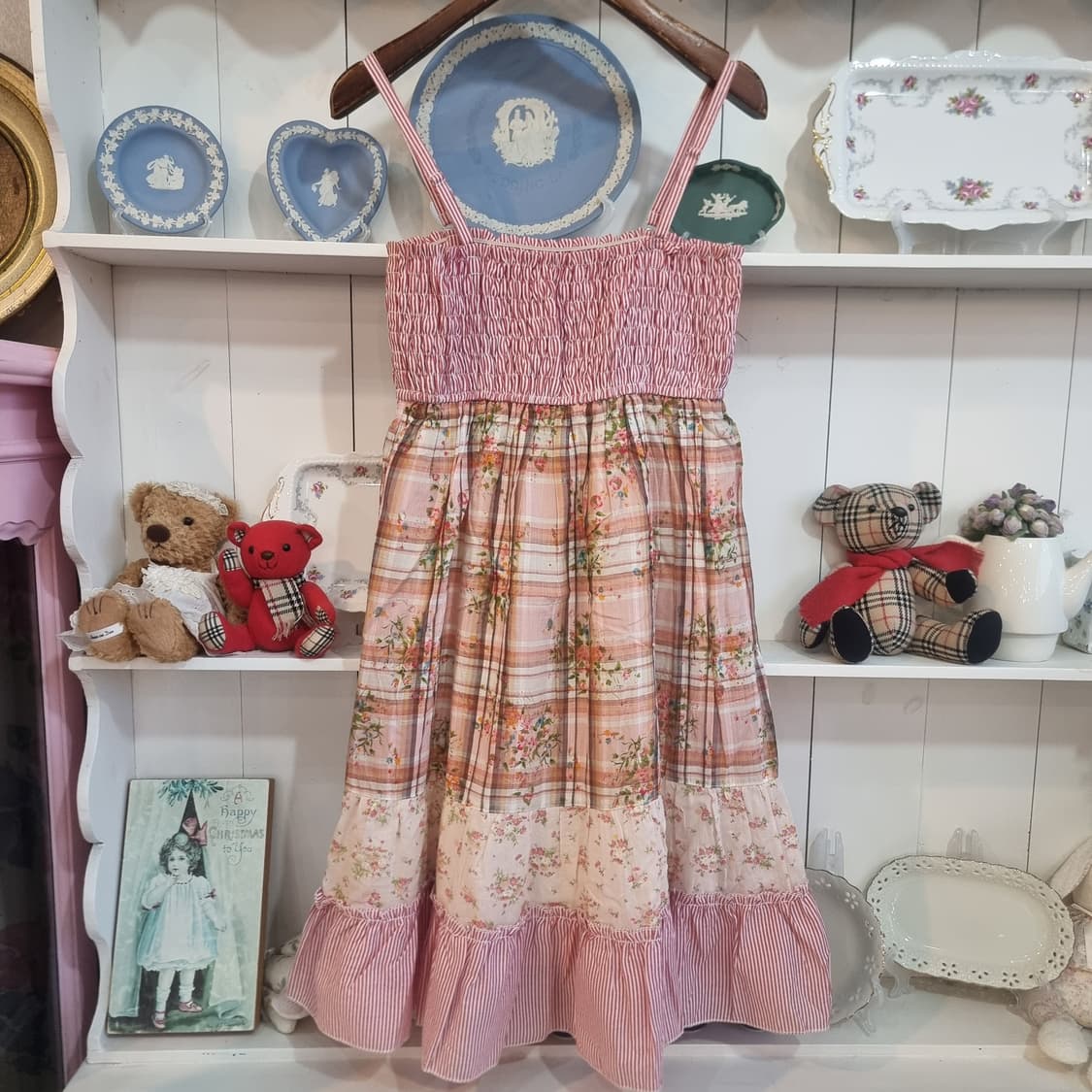 앙크루즈 Ank Rouge 핑크 체크 플라워 셔링 끈원피스 상품이미지6