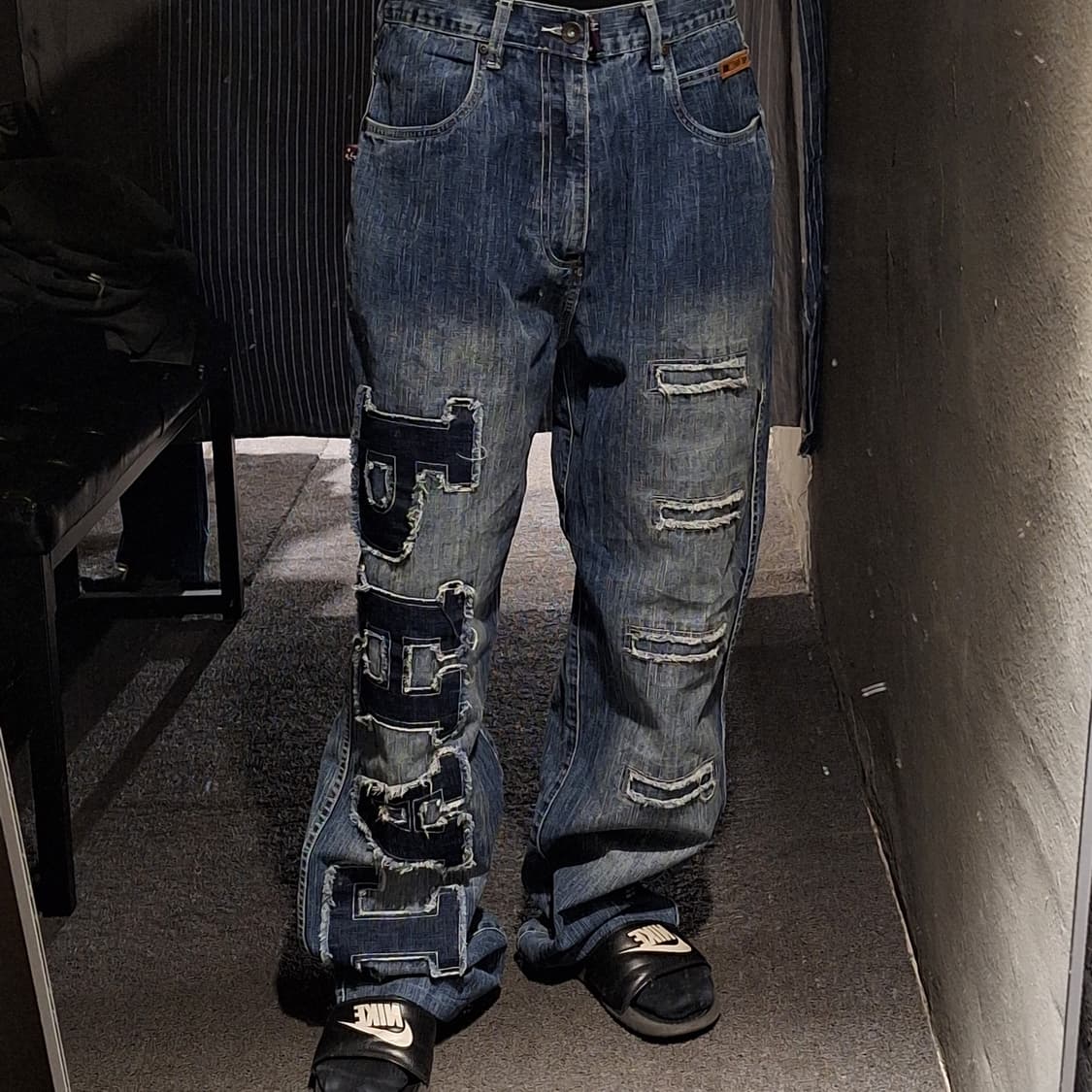 PHAT FARM 팻팜 중청워싱 데미지드 올드스쿨 배기진 청바지 상품이미지1