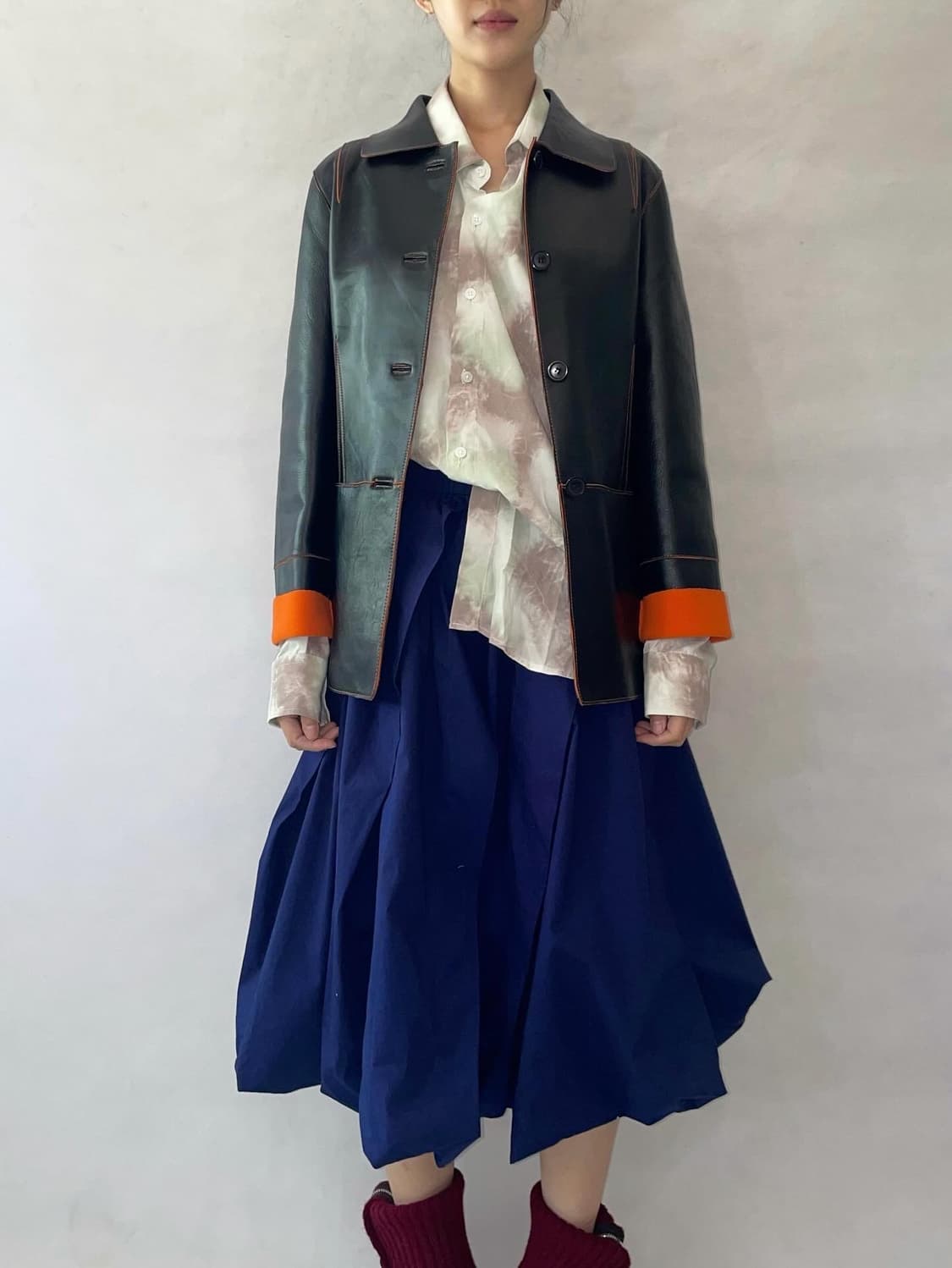 Orange stitch leather jacket 상품이미지4