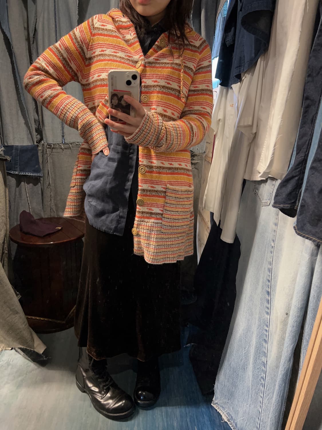 44-55 )CUBE SUGAR Multi-Stripe Knit Coat 상품이미지2