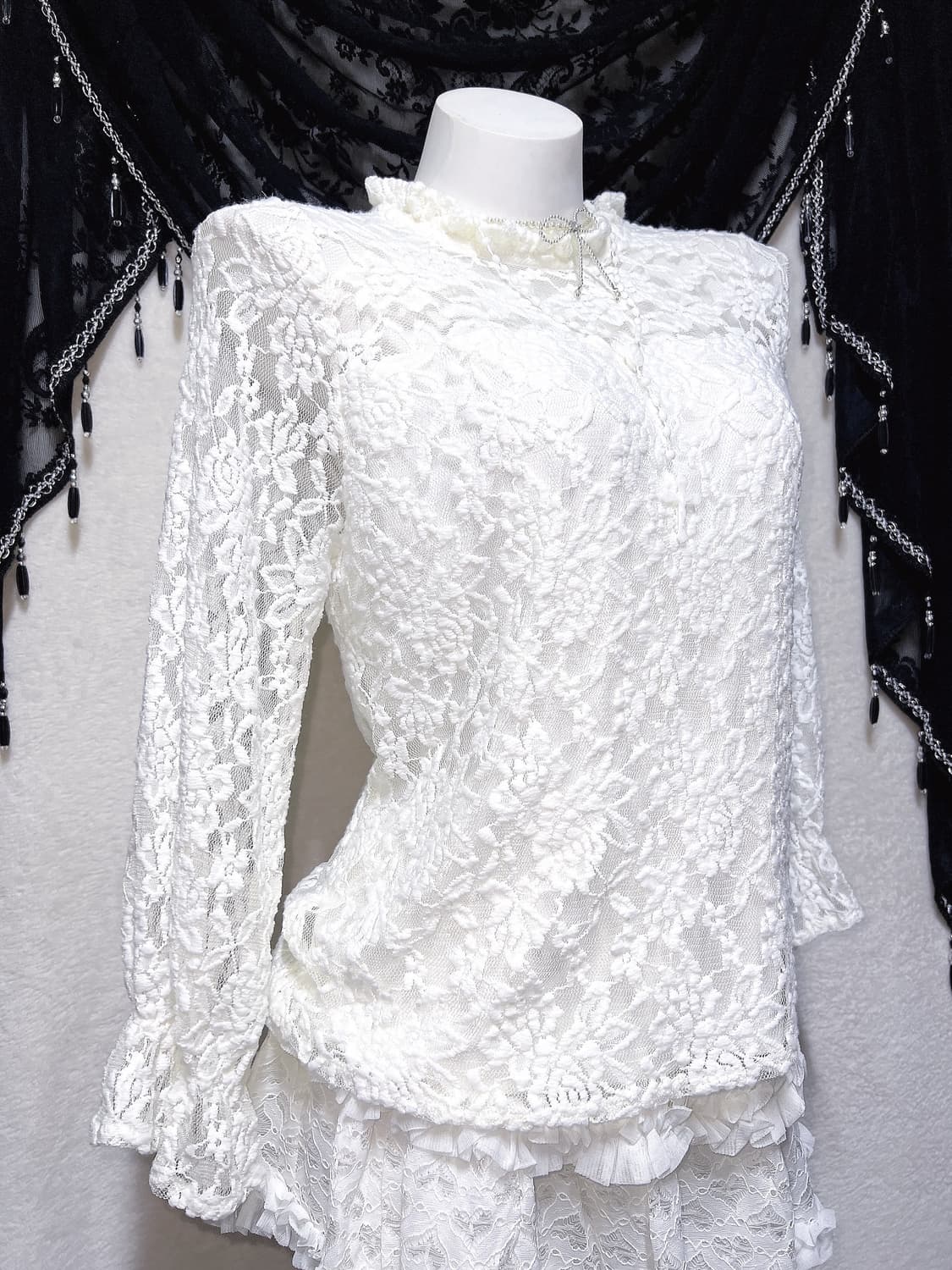 로맨틱고딕 로걀 갸루 로리타 엔젤릭 화이트 레이스 프릴 블라우스 페어리 상품이미지7