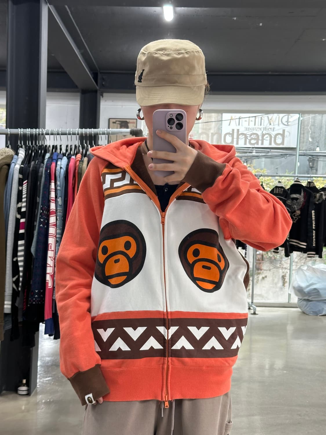 베이프 베이비마일로 패턴 래글런 후드집업 상품이미지1