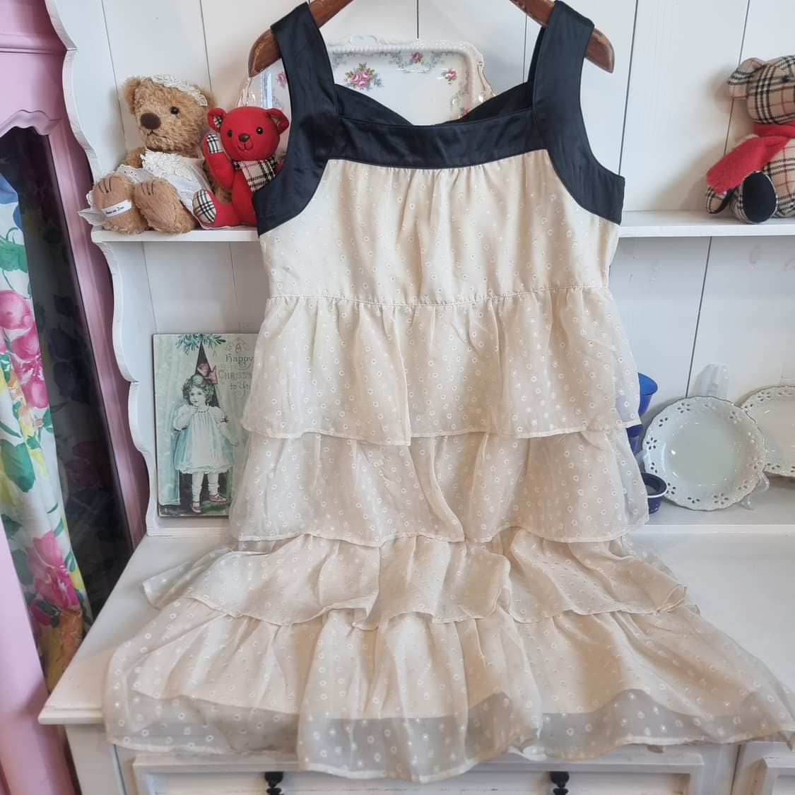 블랙 배색 크림 도트 쉬폰 캉캉 원피스 상품이미지4