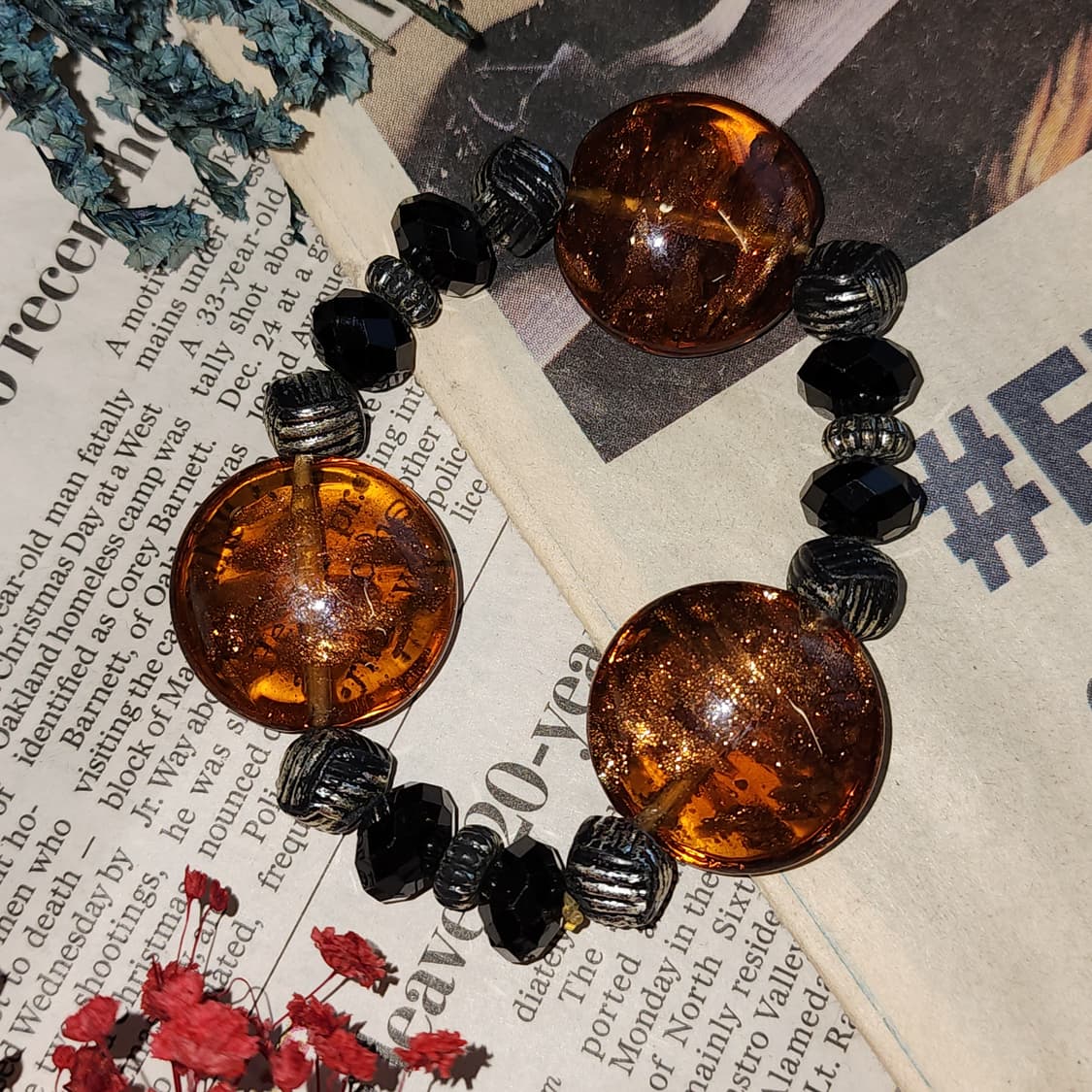 90s 프랑스 빈티지 쥬얼리 클래식 앰버 비즈 팔찌 브레이슬릿 상품이미지5