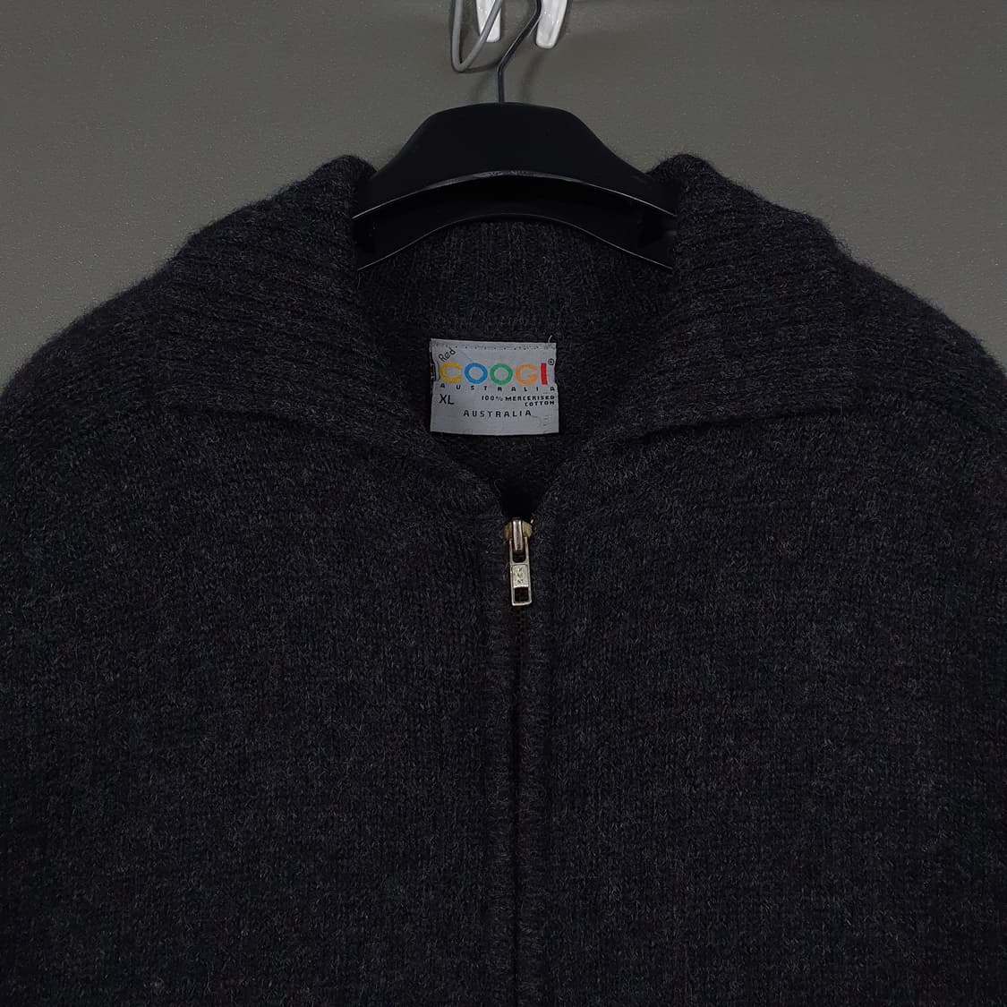 정품 COOGI 쿠지 다크그레이 코튼 카라 니트 집업 스웨터 가디건 XL 상품이미지2