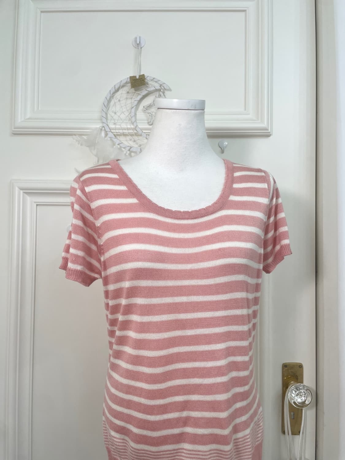 pink ivory stripe half knit top(size-L) 상품이미지5