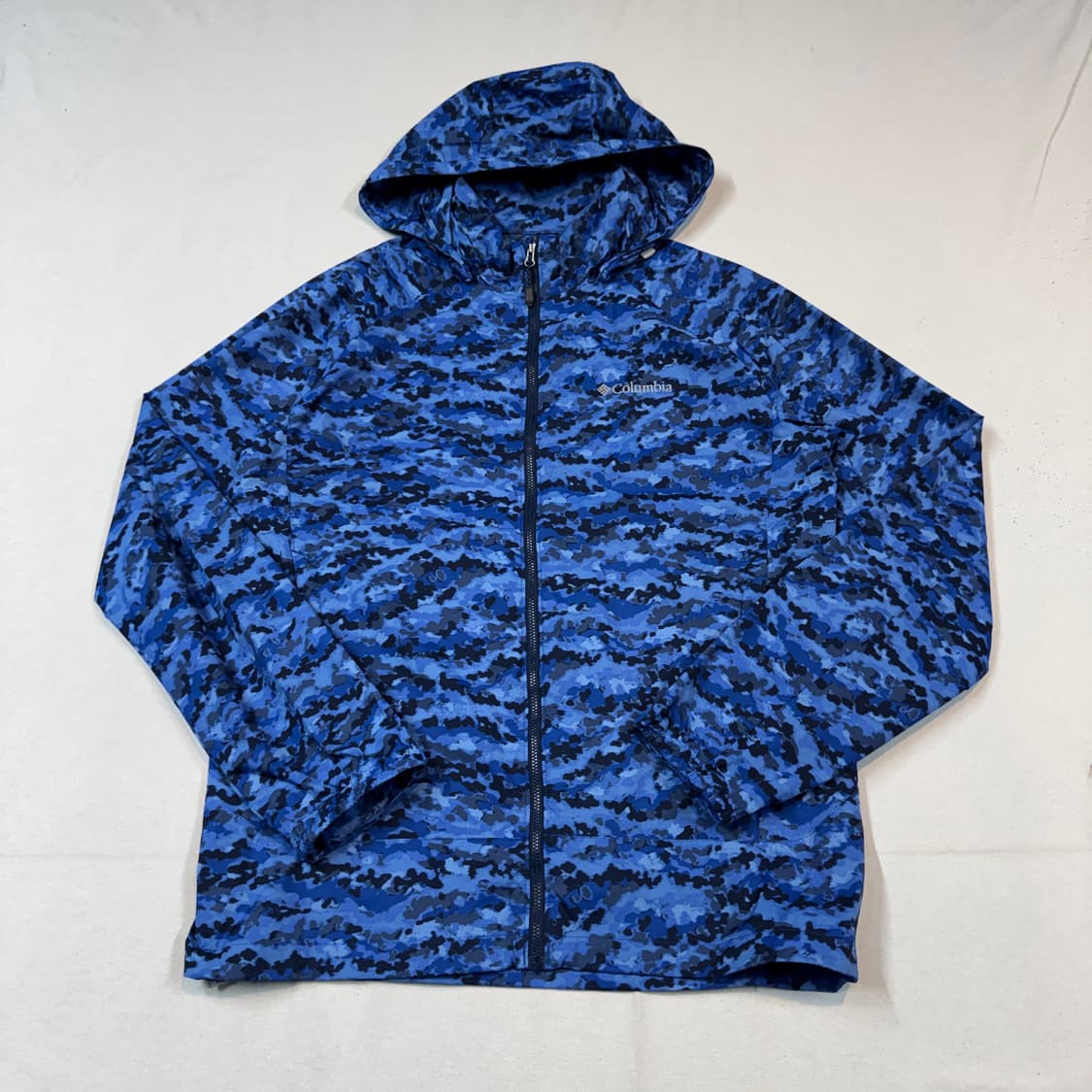 L) 컬럼비아 블루 카모 후드 얇은 바람막이 상품이미지1