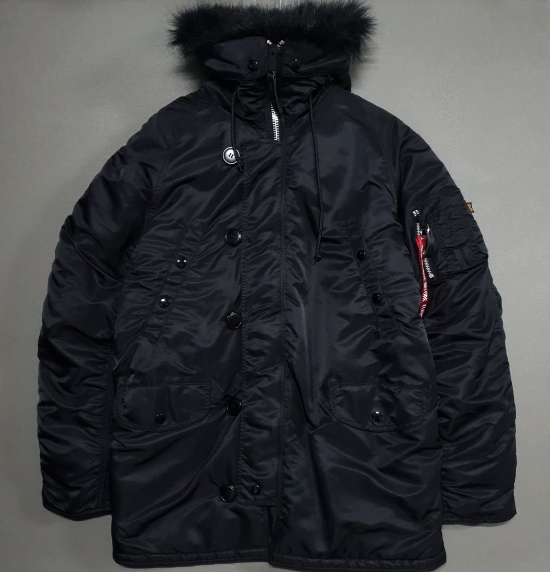 M (95) 알파 인더스트리 N-3B 블랙 퍼 후드 누빔 패딩 파카 상품이미지3