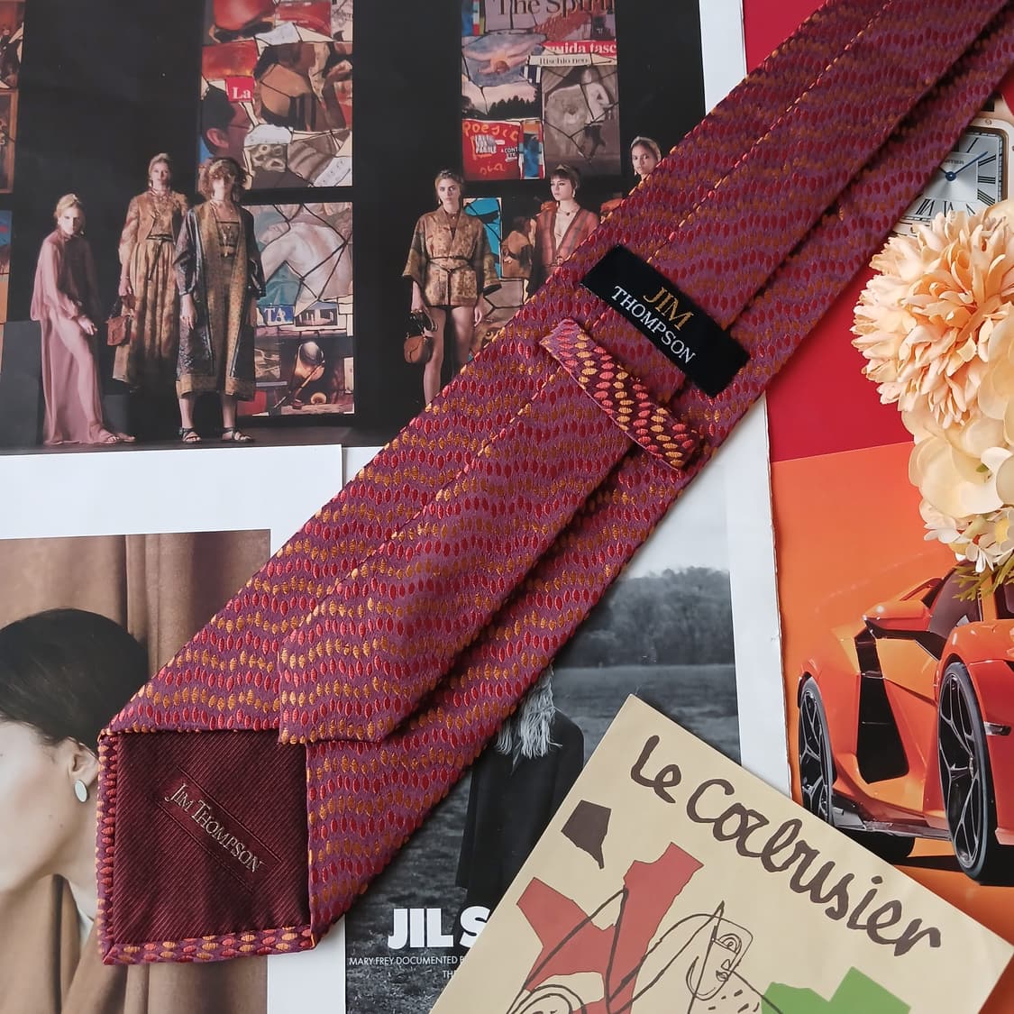 짐톰슨 실크 레드 자카드 패턴 넥타이 9.6cm A+등급 A19779 상품이미지6