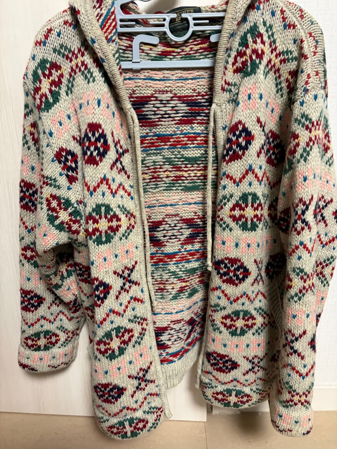 빈티지 페어아일 패턴 후드 니트 집업 상품이미지3