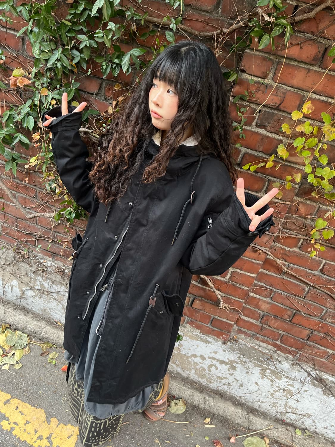 블랙 2way 롱 야상 아우터 상품이미지1