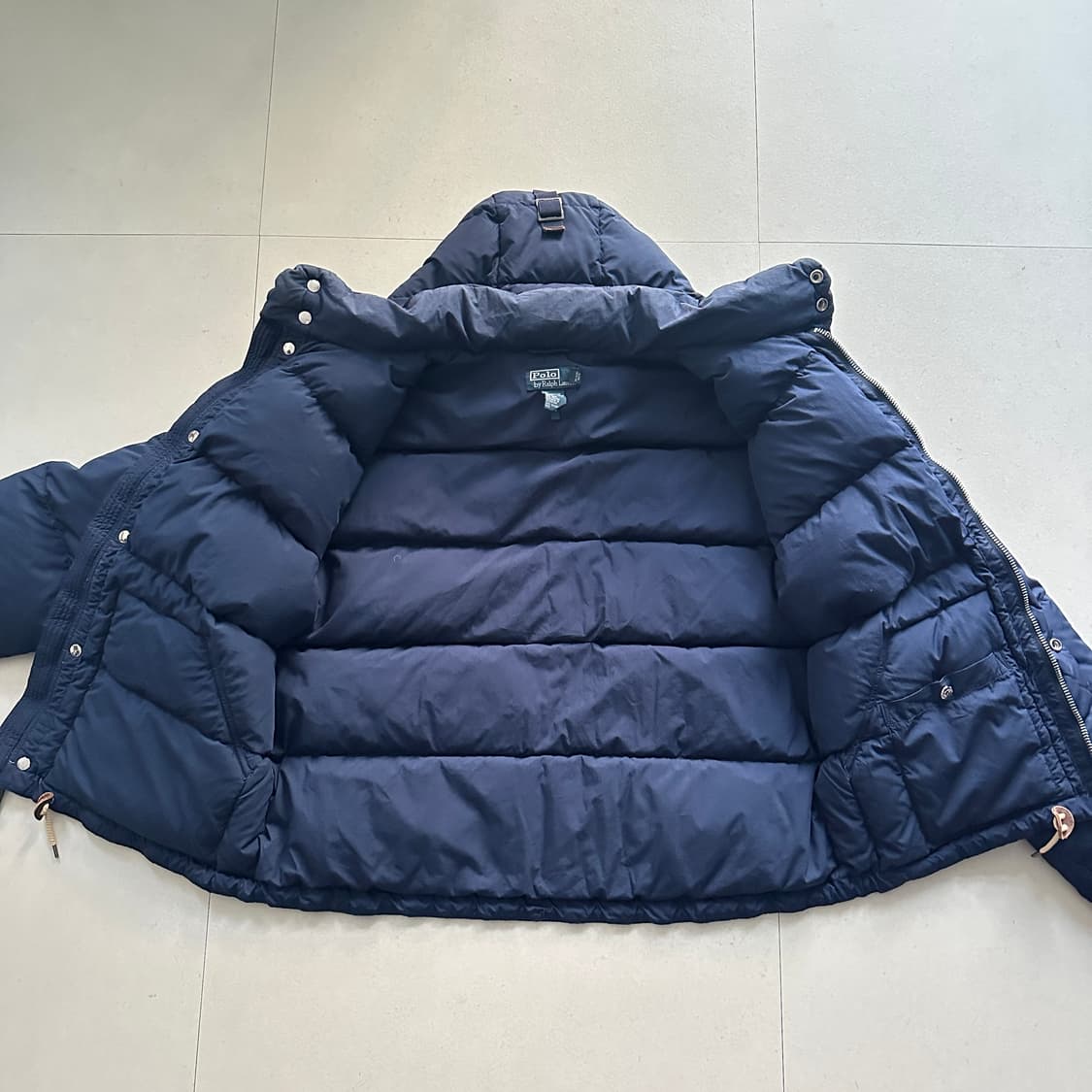 90s 엘름우드 [L] 폴로 랄프로렌 다운 패딩 자켓 네이비 후드 상품이미지6