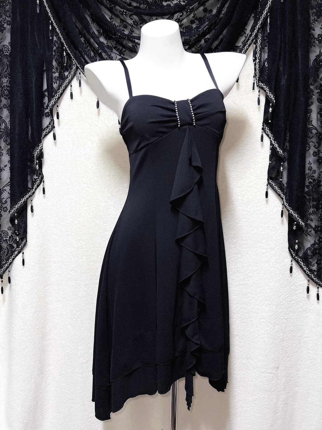 로맨틱고딕 고스펑크 갸루 큐빅 리본 프릴 러플 원피스 파티드레스 연말 상품이미지2