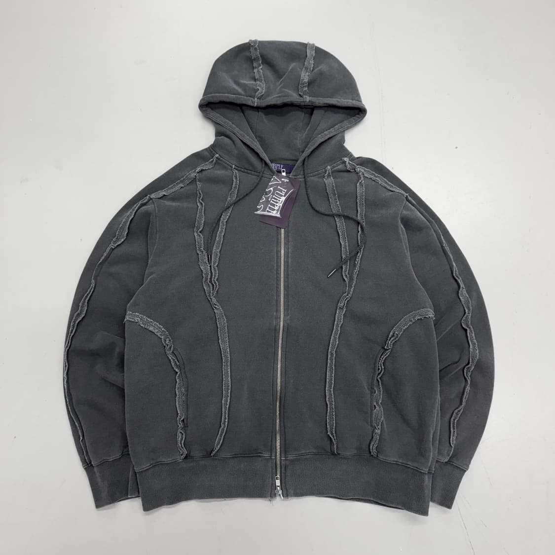 *새상품* 비슬로우 컷아웃 워싱 후드집업 차콜 상품이미지2