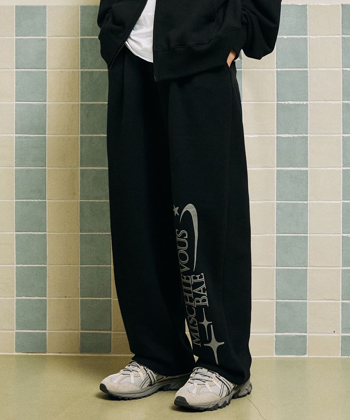 가까이 유니언즈 미스처버스 와이드 스웨트 팬츠 바지 블랙 L 상품이미지1