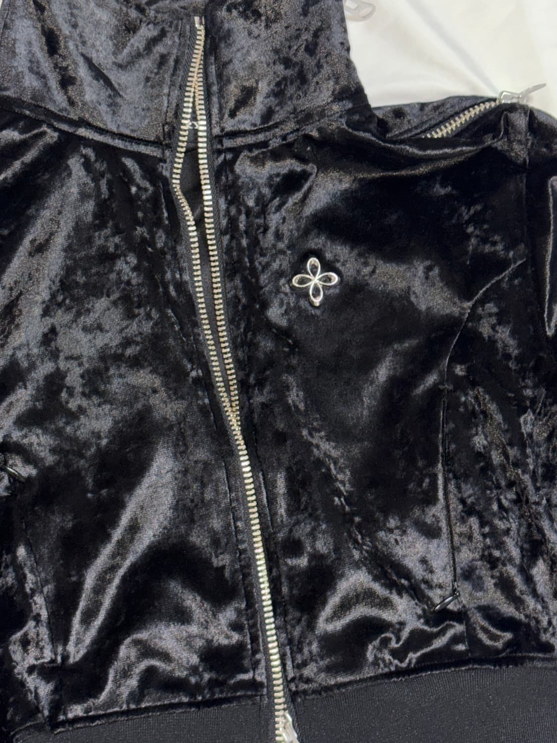 써저리 사이드 지퍼 벨벳 크롭 트랙 자켓 블랙 L 상품이미지7