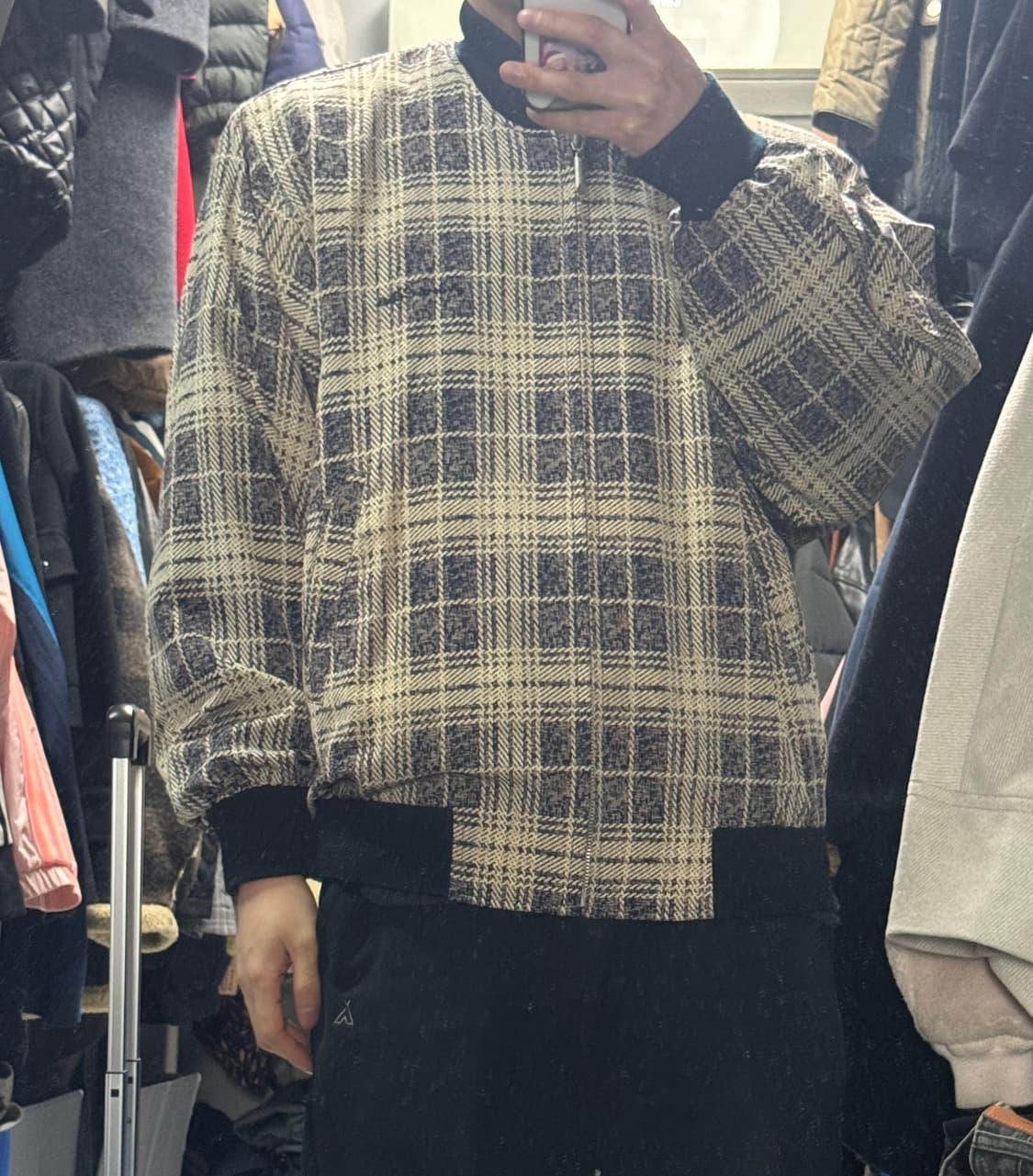 희귀! 노바 NOVA 빈티지 체크 패턴 블루종 자켓 L ~ XL 상품이미지3
