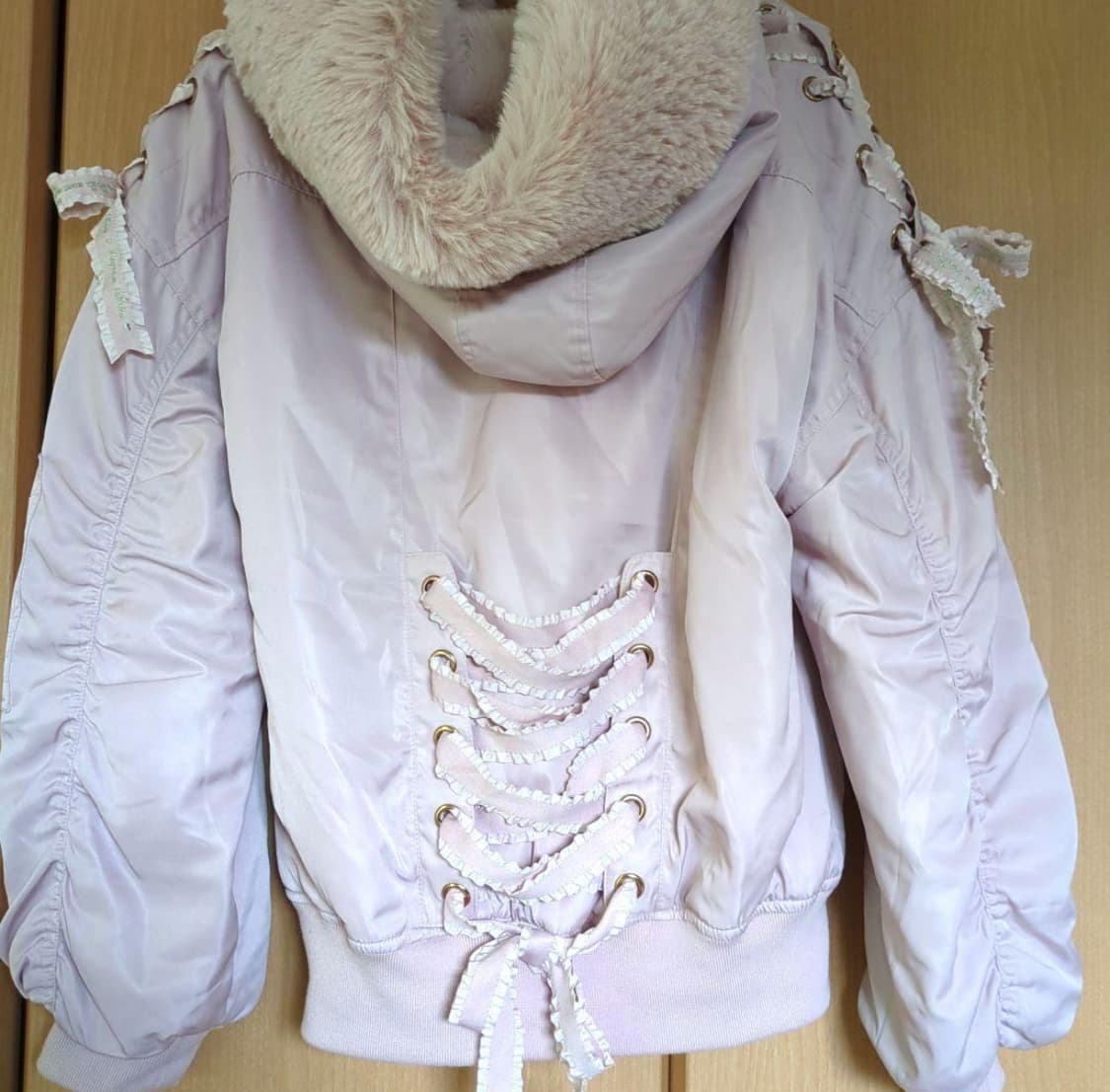 리즈리사 퍼 후드 리본 아일릿 핑크 블루종  상품이미지2