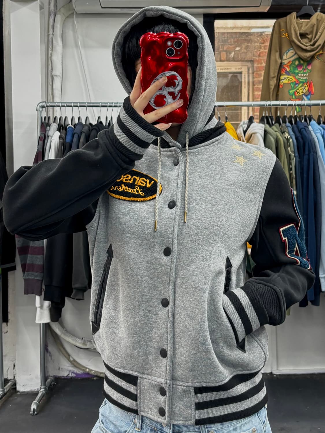 밴슨 레더 패치워크 후드 바시티 상품이미지1