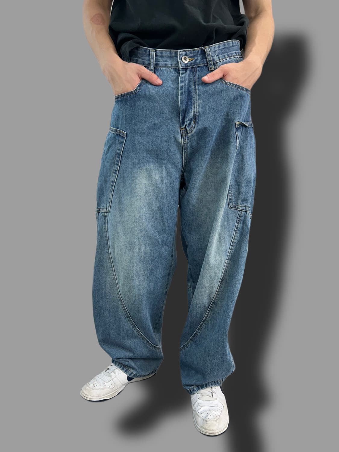 디더블유에스이 커브드 포켓 데님 와이드 팬츠 블루 L 상품이미지1