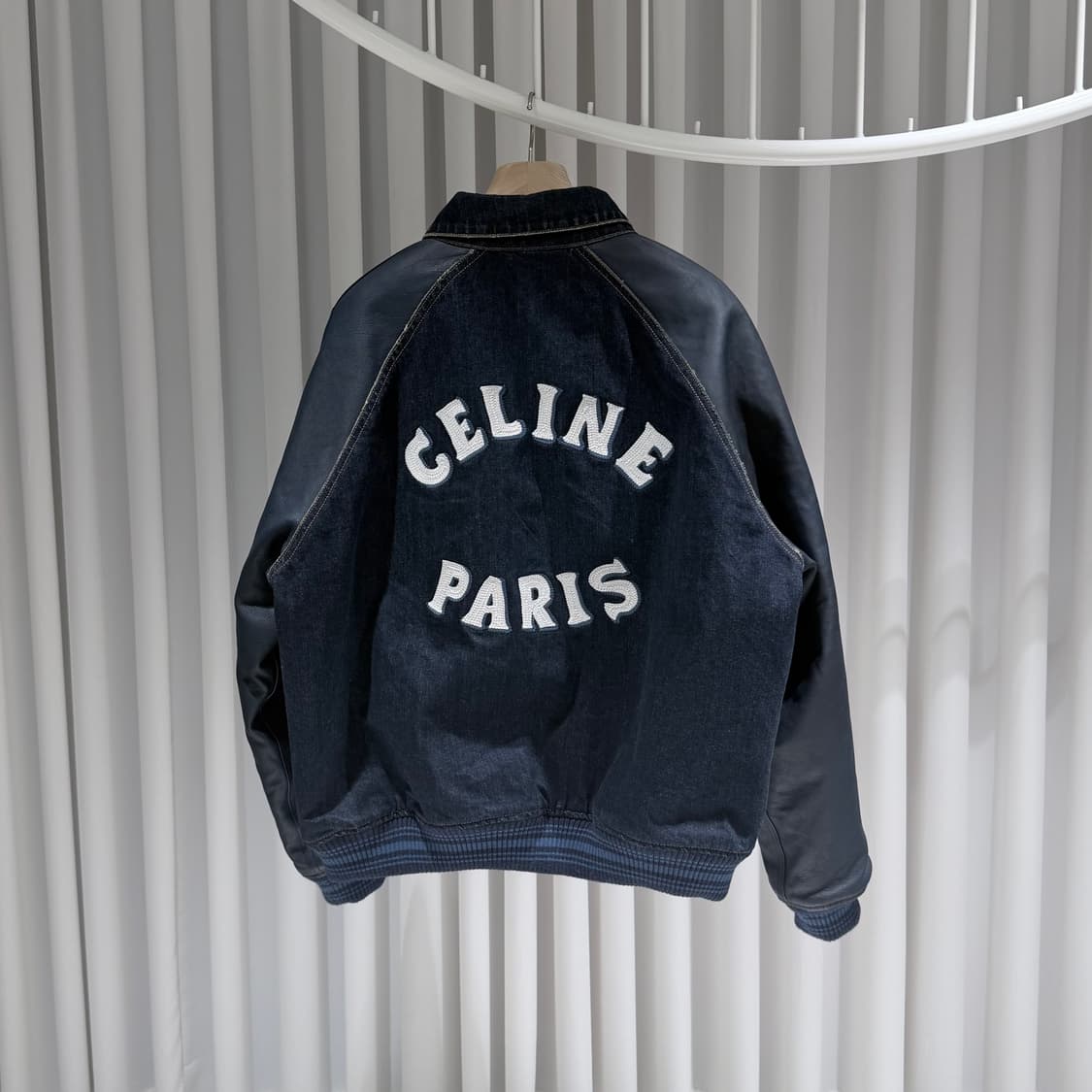 XL / 셀린느 가죽 레더 파리스 데님 바시티 자켓 상품이미지4