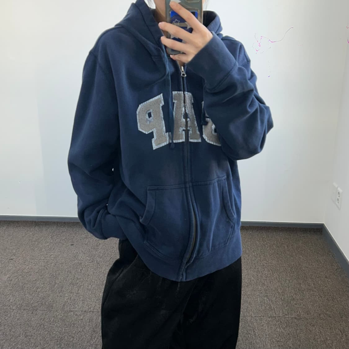 Gap 갭 그레이 후리스 로고 네이비 후드집업 상품이미지2