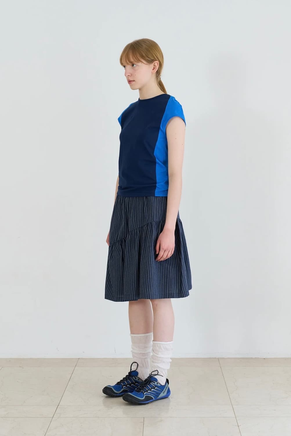 페스토 스트라이프 에세메트리 미디 스커트 다크 레이크 상품이미지3