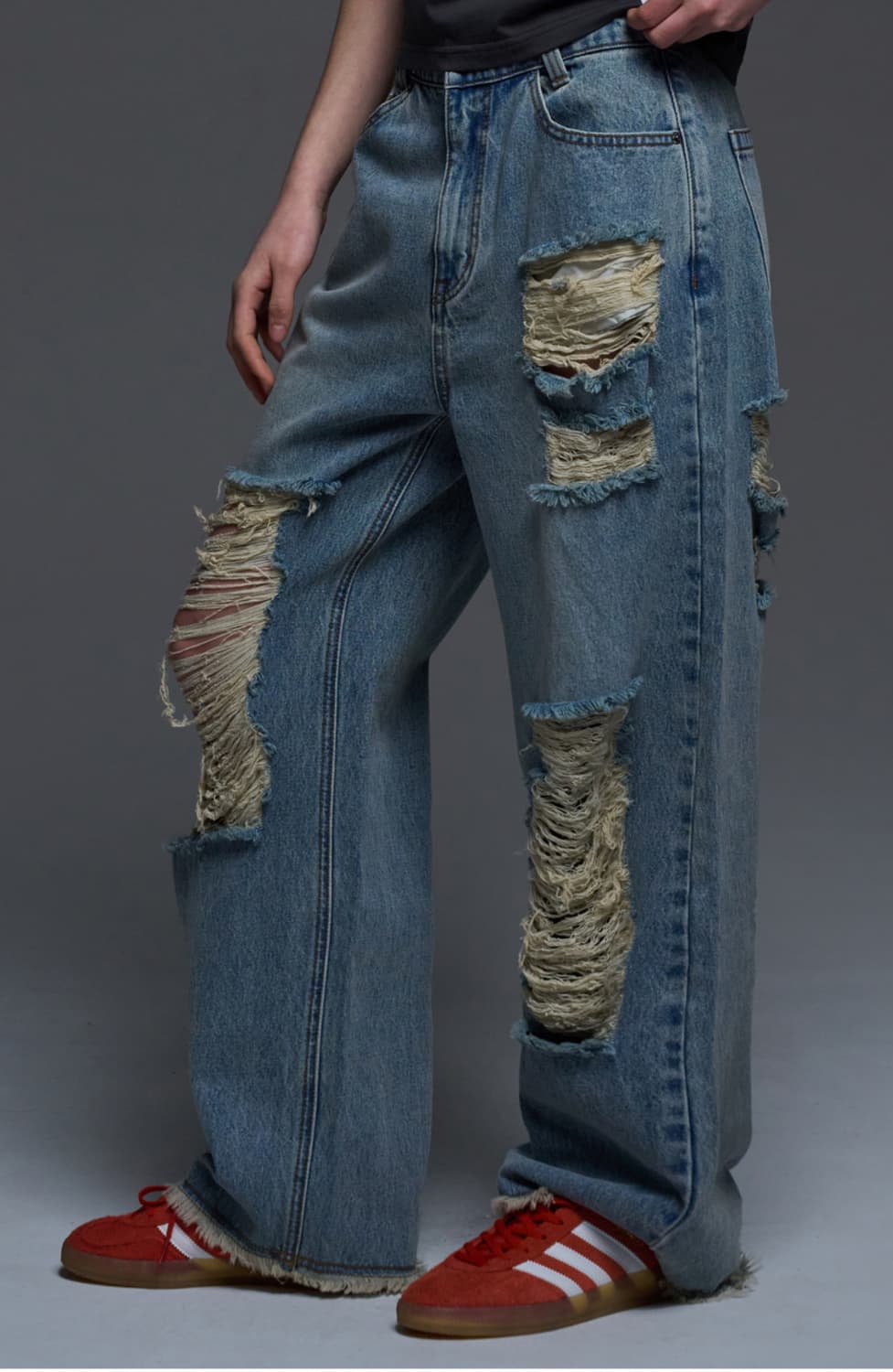 팬시클럽 DESTROYED WIDE DENIM PANTS 상품이미지3