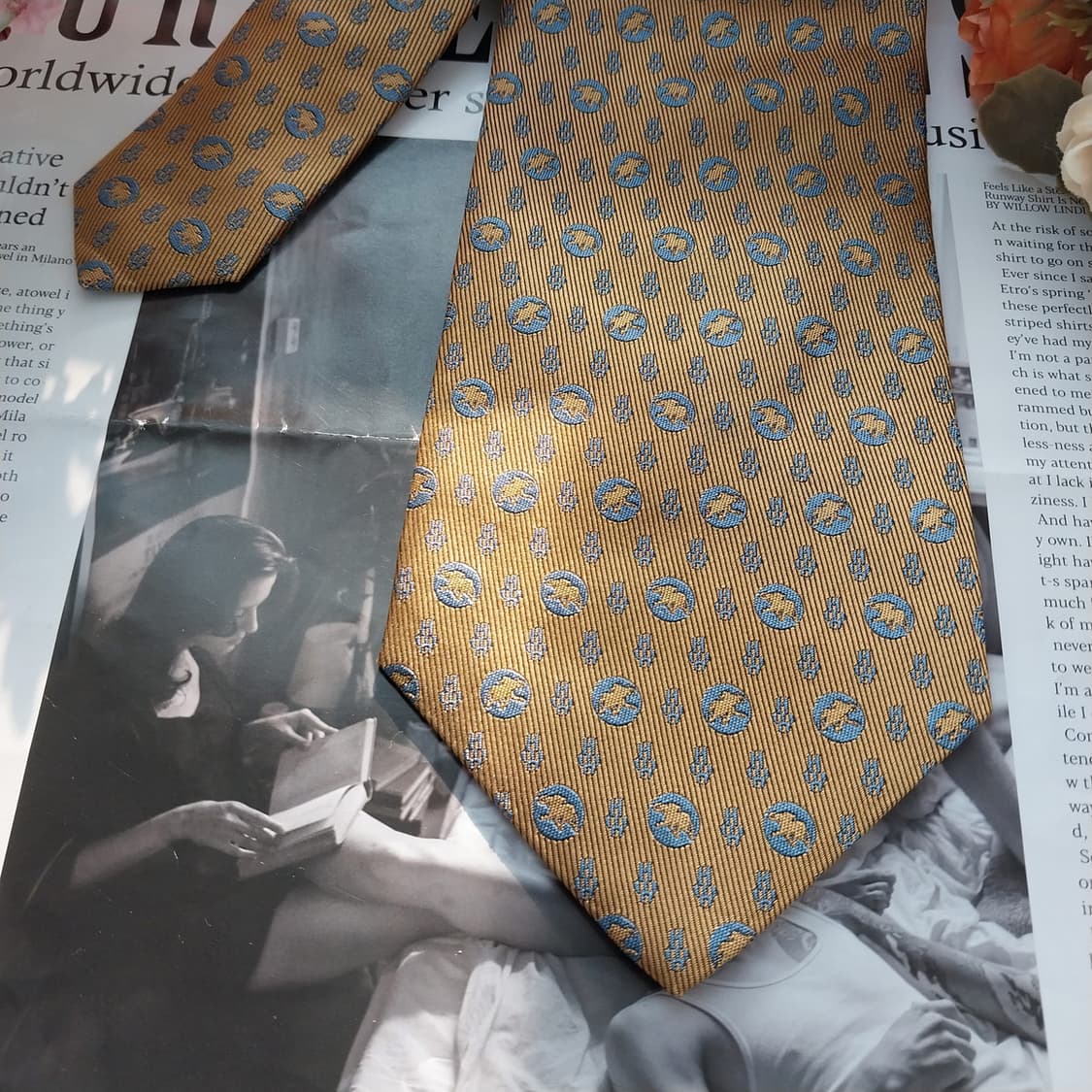 헌팅월드 실크 골드 코끼리 패턴 넥타이 9.9cm A+~A등급 K1449 상품이미지3