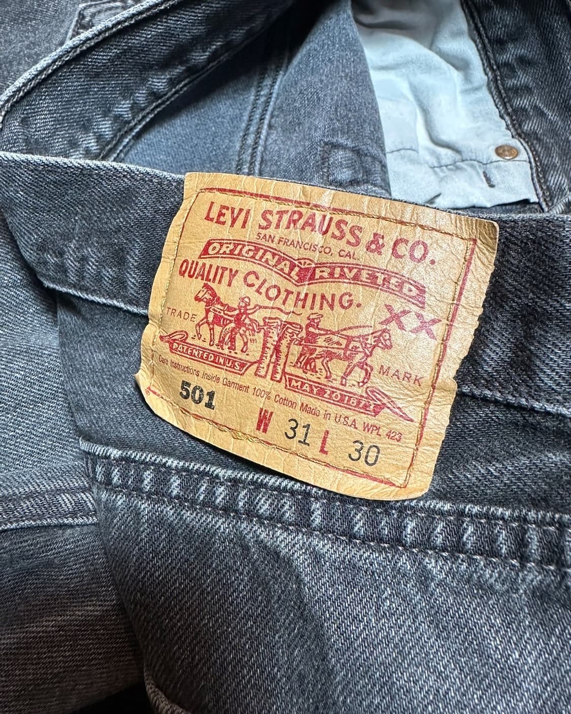 90s 리바이스501 블랙 데님 팬츠 31x30 made in usa 상품이미지8