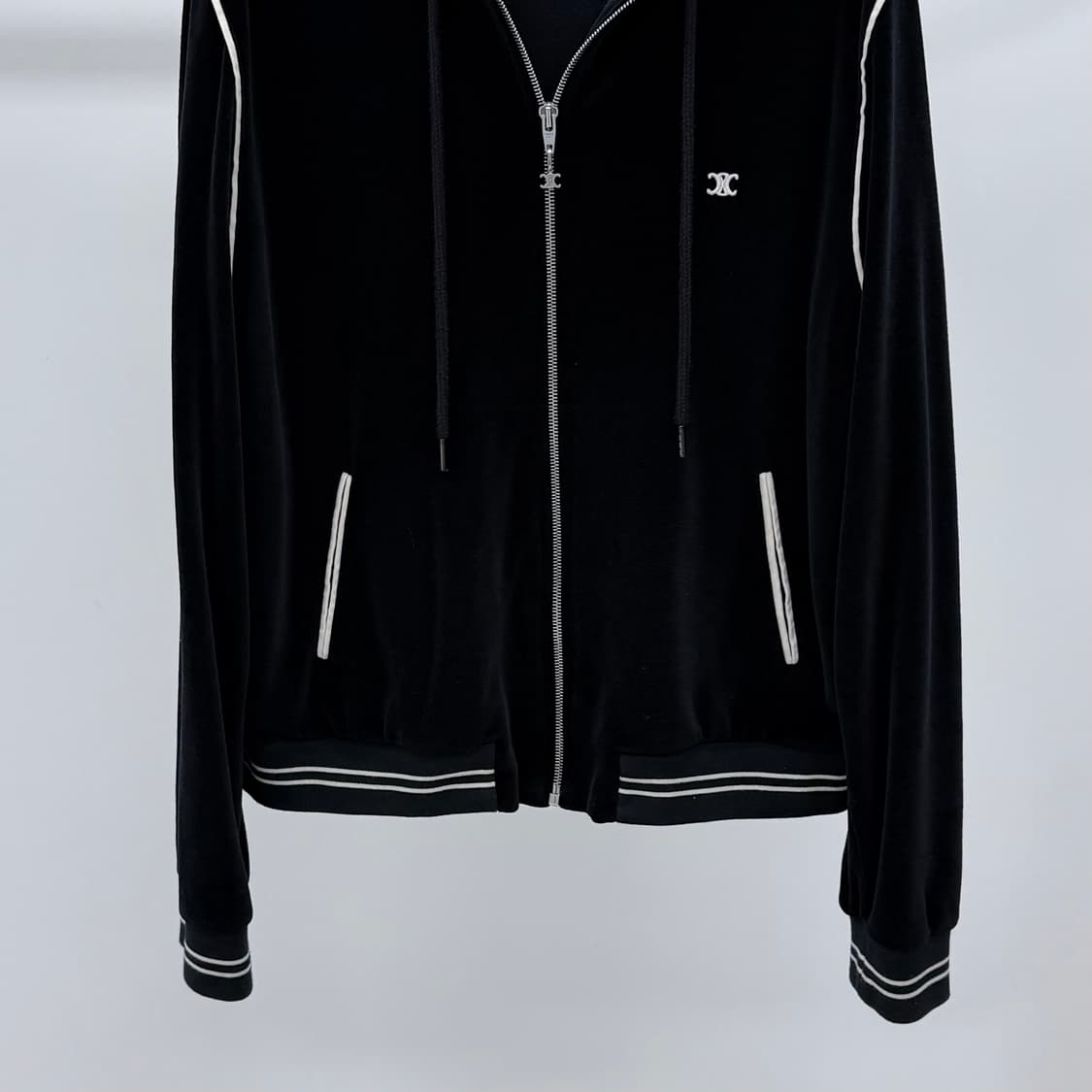 [S+급/XL] 셀린느 트리오페 벨벳 트레이닝 후드 집업 자켓 블랙 상품이미지4