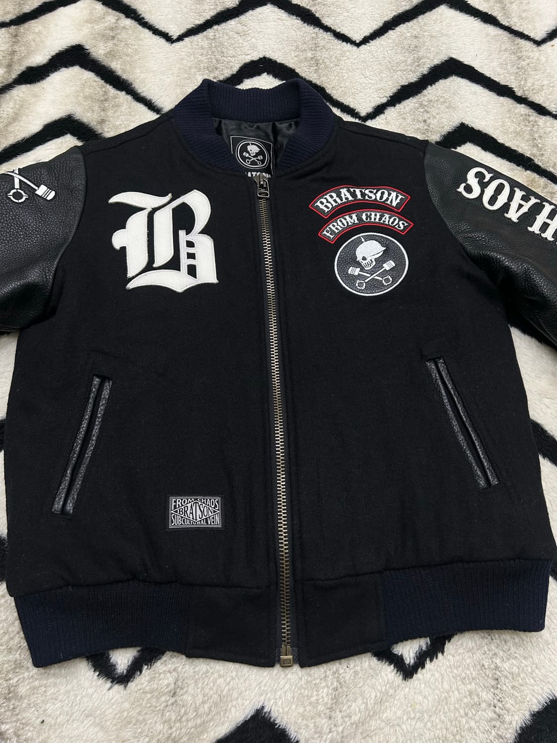 [S]브랫슨 패치 스컬 스타디움 바시티/소가죽 상품이미지4