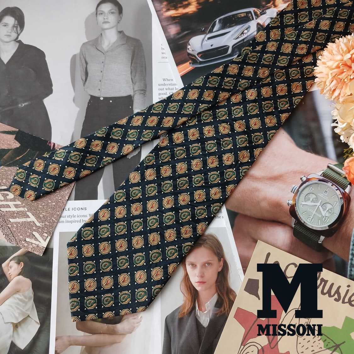 미쏘니 실크 네이비 기하 넥타이 9.5cm A+~A등급 A19503
 상품이미지1