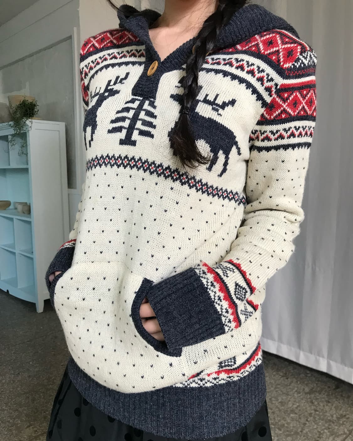 노르딕 디어 후드 니트 상품이미지1