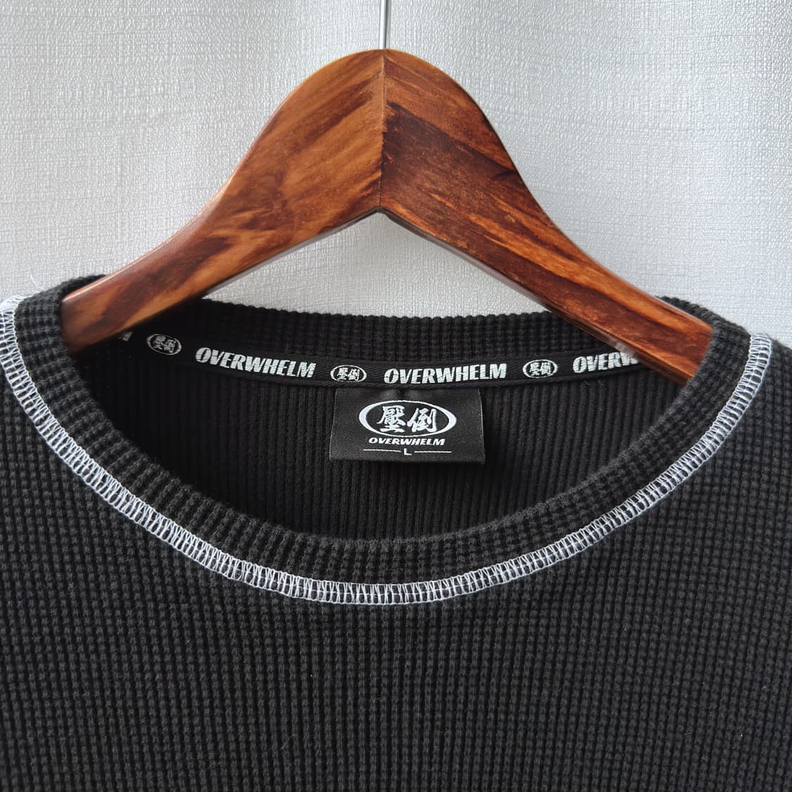 Overwhelm 압도 프린팅 와플 긴팔 티셔츠 블랙 L 상품이미지4